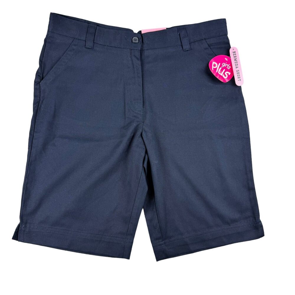 IZOD Shorts Girls 16.5 Plus Navy Blue Bermuda Short School Uniform Preppy NWT